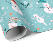 Snowmen Schneeflocken Holly Verlasst Grüne Weihnac Geschenkpapier (Rolleneckpunkt)