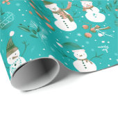 Snowmen Schneeflocken Holly Verlasst Grüne Weihnac Geschenkpapier (Rolleneckpunkt)