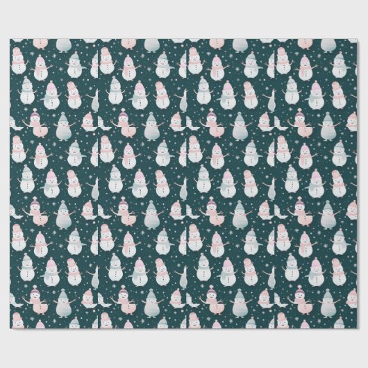 Snowmen Schneeflocken Moderne Weihnachten Geschenkpapier (Flach)