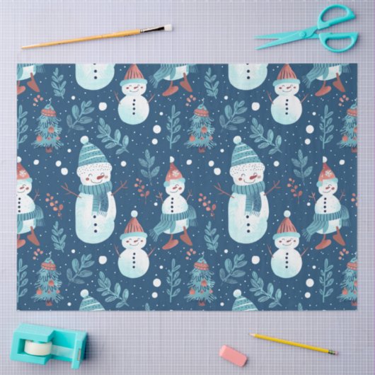 Snowmen Snow Trees Grüne Weihnachten Seidenpapier (Basteln)