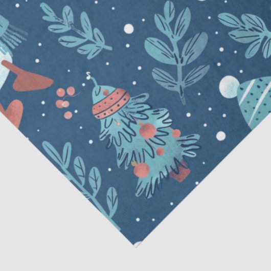 Snowmen Snow Trees Grüne Weihnachten Seidenpapier (Ausschnitt)