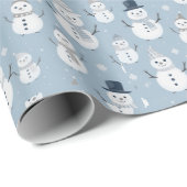 Snowmen Snowflakes Blue Modern Weihnachten Geschenkpapier (Rolleneckpunkt)