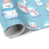 Snowmen Snowflakes Blue Modern Weihnachten Geschenkpapier (Rolleneckpunkt)