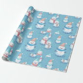 Snowmen Snowflakes Blue Modern Weihnachten Geschenkpapier (Ungerollt)