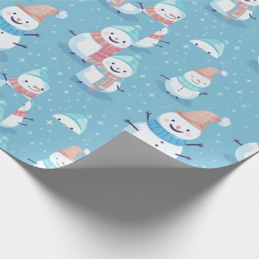 Snowmen Snowflakes Blue Modern Weihnachten Geschenkpapier (Ecke)