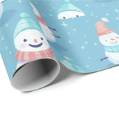 Snowmen Snowflakes Blue Modern Weihnachten Geschenkpapier (Rolleneckpunkt)
