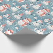 Snowmen Snowflakes Blue Modern Weihnachten Geschenkpapier (Ecke)