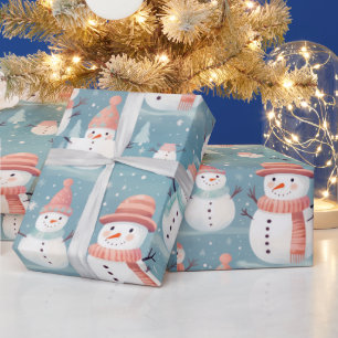 Snowmen Snowflakes Blue Modern Weihnachten Geschenkpapier