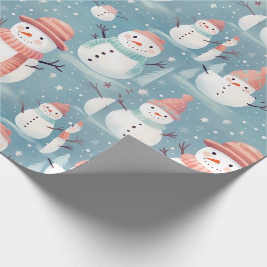 Snowmen Snowflakes Blue Modern Weihnachten Geschenkpapier (Ecke)