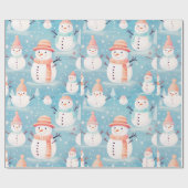 Snowmen Snowflakes Blue Modern Weihnachten Geschenkpapier (Flach)