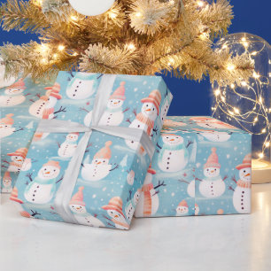 Snowmen Snowflakes Blue Modern Weihnachten Geschenkpapier