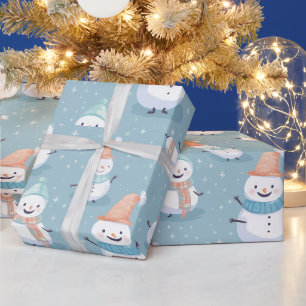 Snowmen Snowflakes Blue Modern Weihnachten Geschenkpapier