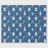 Snowmen Snowflakes Candy Canes Blauer Weihnachten Geschenkpapier (Flach)