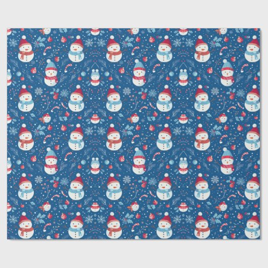 Snowmen Snowflakes Candy Canes Blauer Weihnachten Geschenkpapier (Flach)