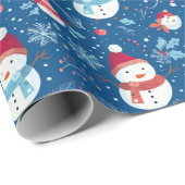 Snowmen Snowflakes Candy Canes Blauer Weihnachten Geschenkpapier (Rolleneckpunkt)