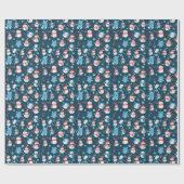 Snowmen Snowflakes Grüne Blaue Weihnachten Geschenkpapier (Flach)