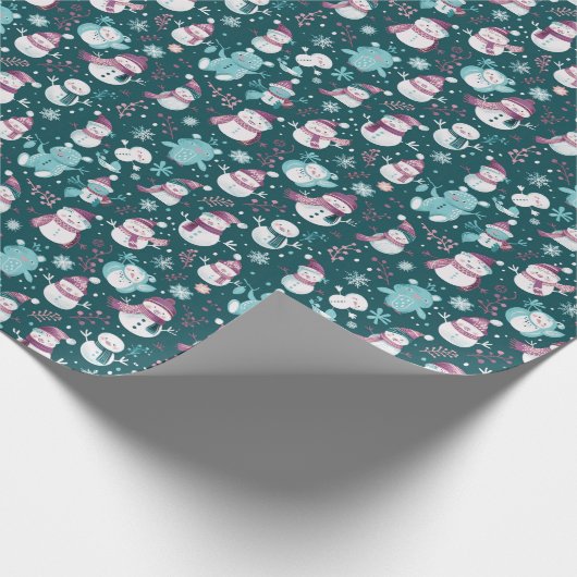 Snowmen Snowflakes Grüne Weihnachten Geschenkpapier (Ecke)