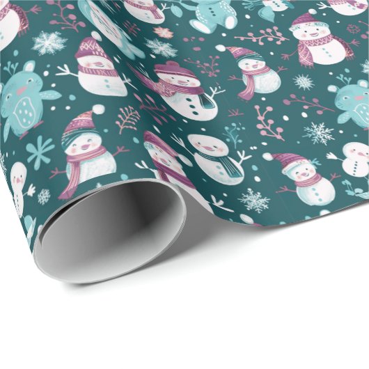 Snowmen Snowflakes Grüne Weihnachten Geschenkpapier (Rolleneckpunkt)
