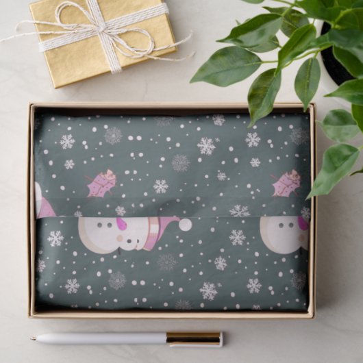 Snowmen Snowflakes Grüne Weihnachten Seidenpapier (Geschenk)