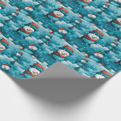 Snowmen Snowy Field Trees Blauer Weihnachten Geschenkpapier (Ecke)