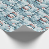 Snowmen Snowy Field Trees Ice Blauer Weihnachten Geschenkpapier (Ecke)