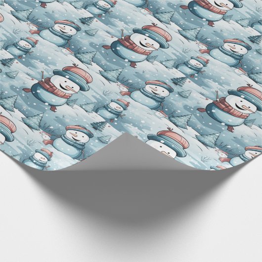Snowmen Snowy Field Trees Ice Blauer Weihnachten Geschenkpapier (Ecke)