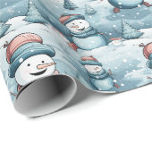 Snowmen Snowy Field Trees Ice Blauer Weihnachten Geschenkpapier (Rolleneckpunkt)