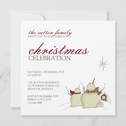 Snowmen & Star ・ Weihnachtseinladung Einladung (Vorderseite)