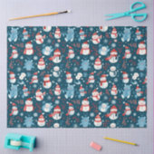 Snowmen Teddy Bears Snowflakes Grüne Weihnachten Seidenpapier (Basteln)