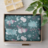 Snowmen Teddy Bears Snowflakes Grüne Weihnachten Seidenpapier (Geschenk)