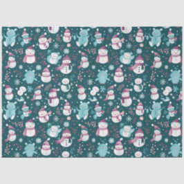 Snowmen Teddy Bears Snowflakes Grüne Weihnachten Seidenpapier