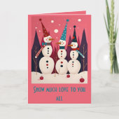 Snowmen Three Ice Men Pink Theme Kitschmas Karte (Vorderseite)