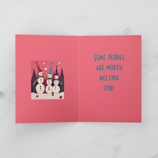 Snowmen Three Ice Men Pink Theme Kitschmas Karte (Innenseite)