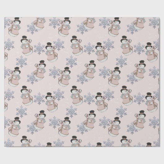 Snowmen und Silver Snowflake Champagne Weihnachten Geschenkpapier (Flach)