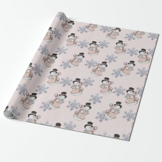 Snowmen und Silver Snowflake Champagne Weihnachten Geschenkpapier (Ungerollt)