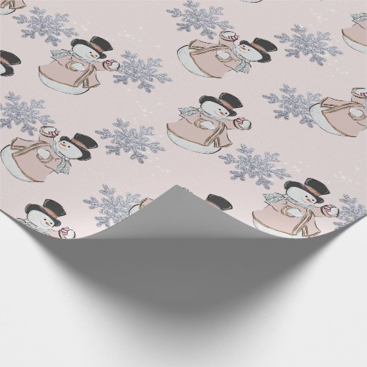 Snowmen und Silver Snowflake Champagne Weihnachten Geschenkpapier (Ecke)