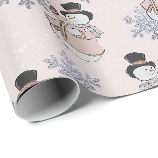 Snowmen und Silver Snowflake Champagne Weihnachten Geschenkpapier (Rolleneckpunkt)