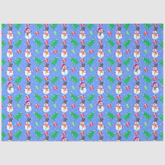 Snowmen Weihnachtsbaumen und Geschenke Seidenpapier (Vorderseite)