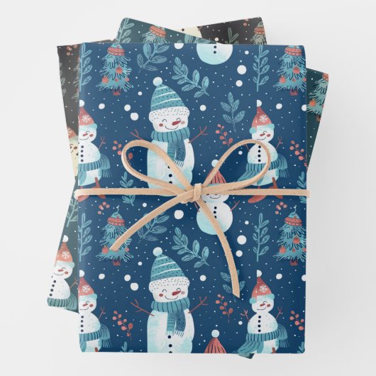 Snowmen Weihnachtsbaumen und Schneeflocken Weihnac Geschenkpapier Set (Beispiel)