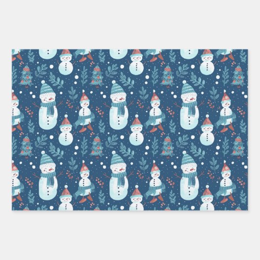 Snowmen Weihnachtsbaumen und Schneeflocken Weihnac Geschenkpapier Set (Vorderseite)