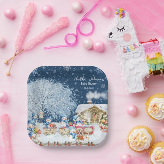 Snowmen Weihnachtsdusche Pappteller (Party)