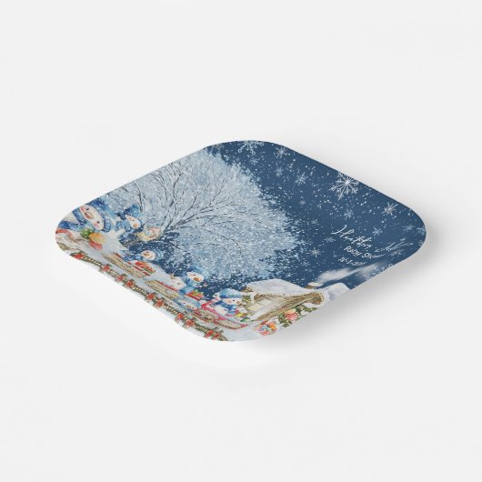 Snowmen Weihnachtsdusche Pappteller (Gewinkelt)