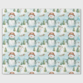 Snowmen Winter Berries Grün Moderne Weihnachten Geschenkpapier (Flach)