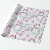 Snowmen Winter Berries Grün Moderne Weihnachten Geschenkpapier (Ungerollt)