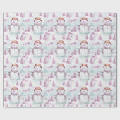 Snowmen Winter Berries Grün Moderne Weihnachten Geschenkpapier (Flach)