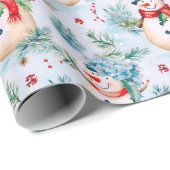 Snowmen Winter Berries Grün Moderne Weihnachten Geschenkpapier (Rolleneckpunkt)