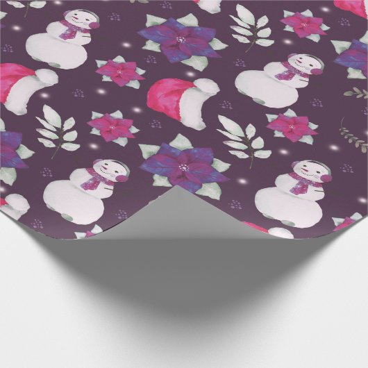 Snowmen Wintergrün Lila Moderne Weihnachten Geschenkpapier (Ecke)