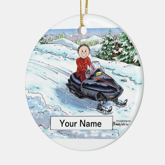 Snowmobile - Mann Keramik Ornament (Links)