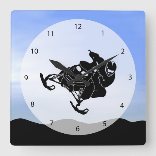 Snowmobile Quadratische Wanduhr (Vorderseite)