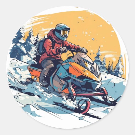 Snowmobile Thema mit Sunset Birthday Sticker (Vorderseite)